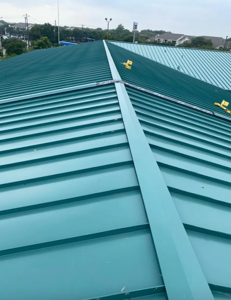 Green commercial metal roof ridge and valley for Metal Roof Repair in Loomis
